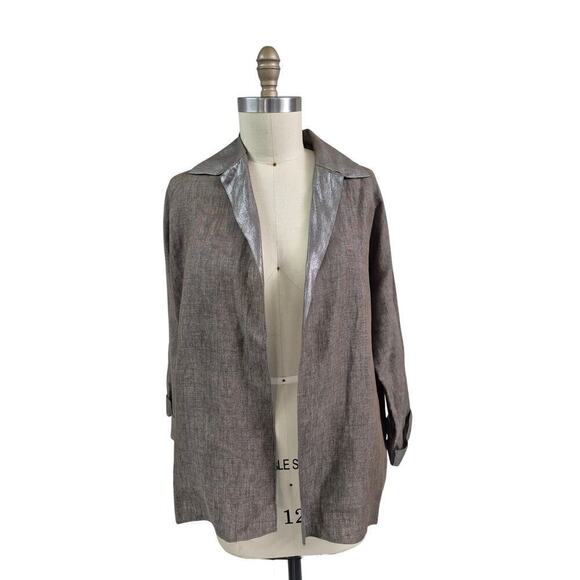 Shamask Sz 1 Bergdorf Goodman Linen Bronze Metallic Shirt Open Front Jacket S/M - Picture 3 of 8
